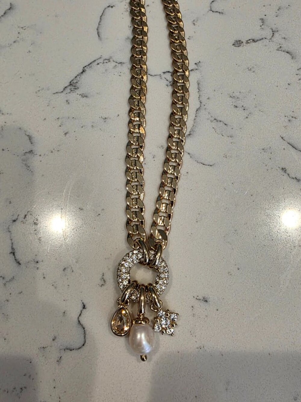 WHBM Gold Crystal and Pearl Necklace, NWOT